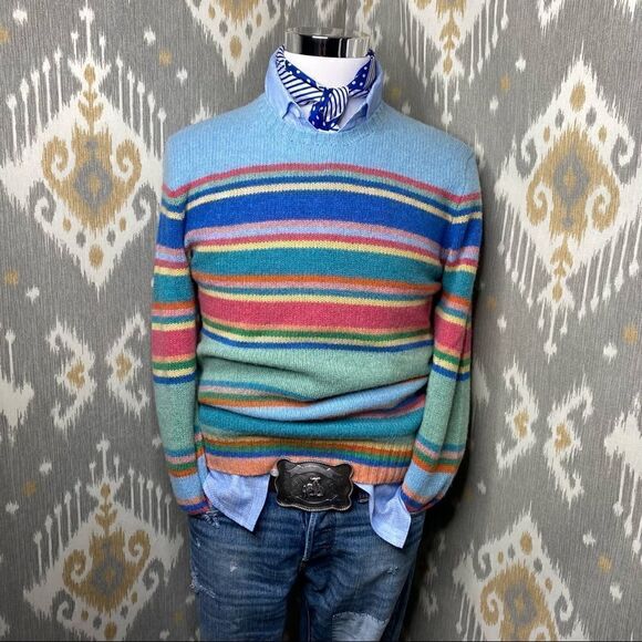 Polo Ralph Lauren Pastel Multi Stripe Merino Wool Angora Crewneck L/S Sweater - Picture 13 of 16
